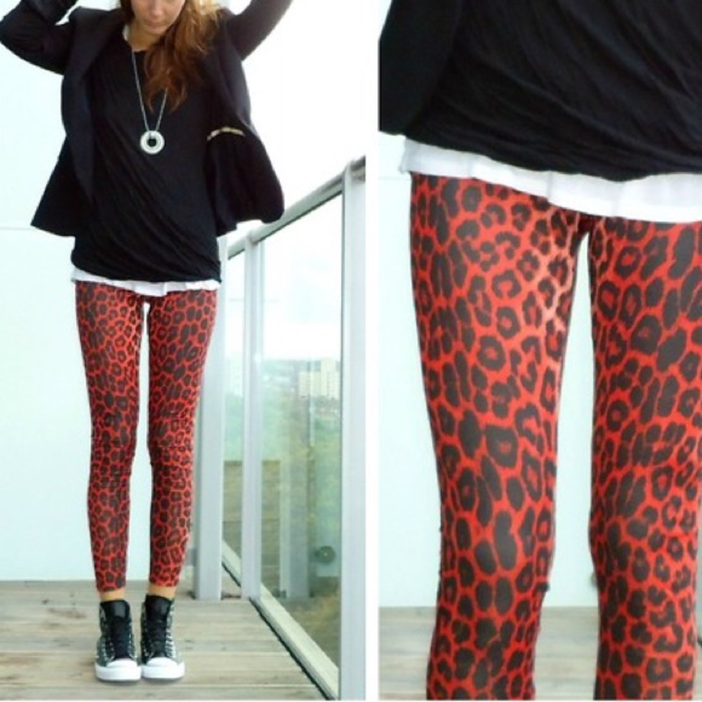 Topshop Red Leopard Print Leggings